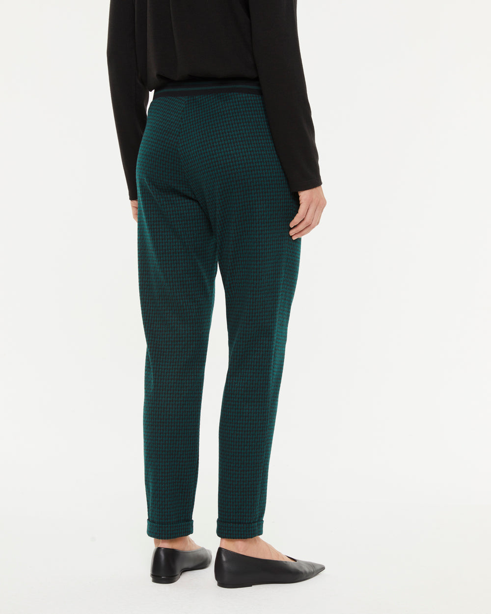 Pantalon droit à carreaux avec taille élastique